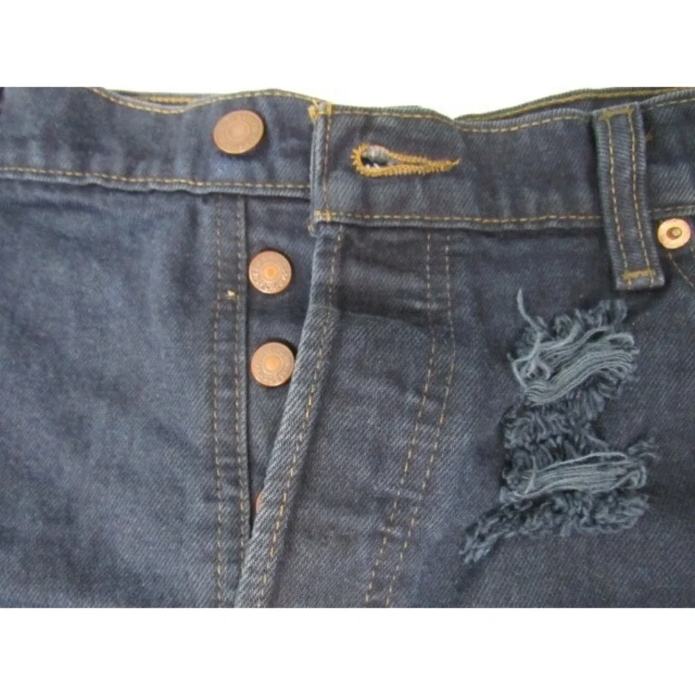 Levis 525 Jean Shorts Blue  Frayed  Cutoff  Dark Wash High Rise Button Fly Sz 38